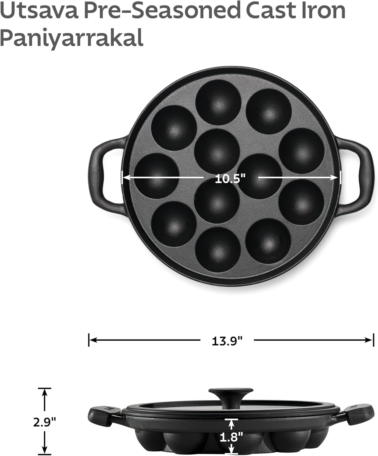 utsava-pre-seasoned-cast-iron-12-hole-appam-pan-appe-pan-with-lid-great-for-paniyaram-takoyaki-and-more