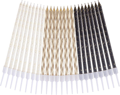 Gold, Black, White Long Thin Birthday Candles, Cake Candles, Birthday Parties, Wedding Decorations, Party Candles5
