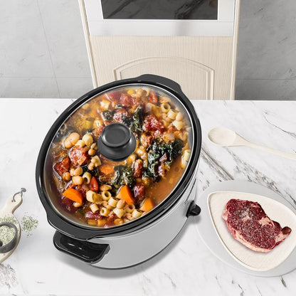 8 Quart Slow Cooker Oval Manual Pot Food Warmer with 3 Cooking Settings, White Stainless Steel6