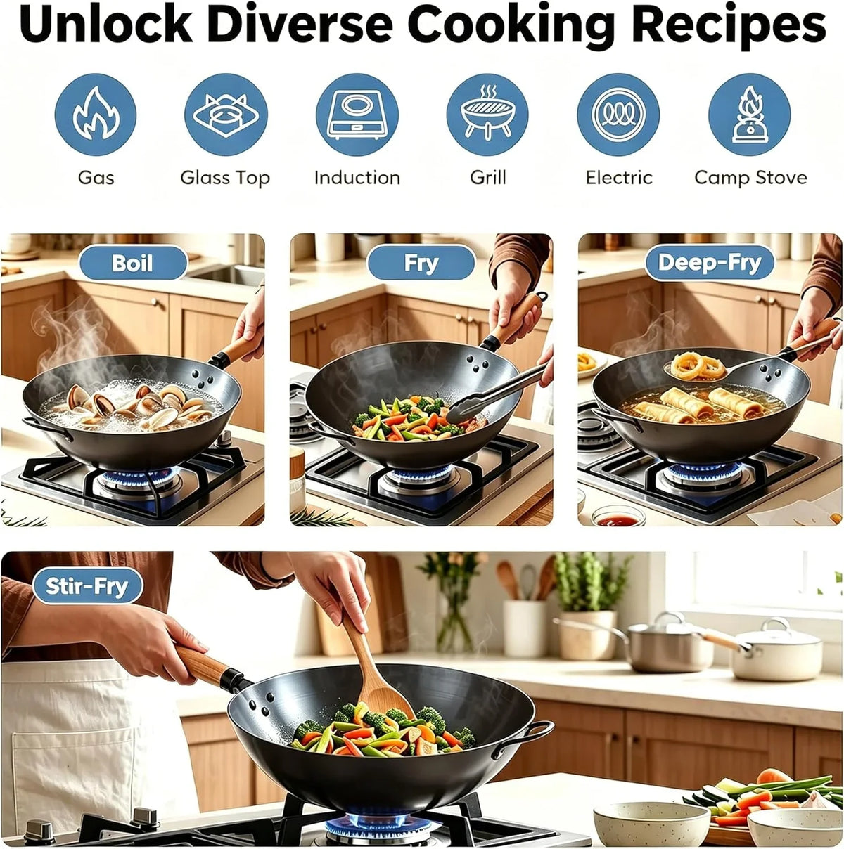 carbon-steel-wok-13-5-woks-stir-fry-pans-nonstick-pre-seasoned-flat-bottom-wok-for-bbq-grill-outdoor-camping-compatible-with-induction-electric-gas-open-fire-deep-blue