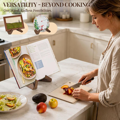 Cookbook Stand for Kitchen, Recipe Book Holder for Kitchen Counter | Wooden Cookbook Holder, Rustic Cook Book Holder Stand - Rustic Brown - 1 Set3