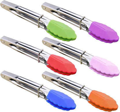 Small Tongs with Silicone Tips 7-Inch Mini Serving Tongs, Set of 61