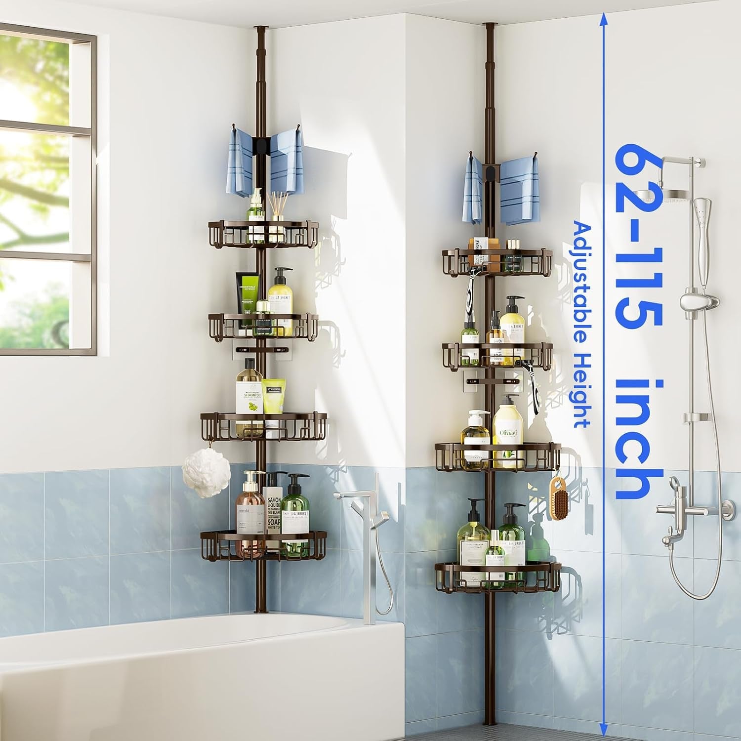 corner-shower-caddy-tension-pole-62-115-inch-4-tier-rustproof-bathroom-organizer-shelves-adjustable-bathtub-tub-shampoo-storage-bronze