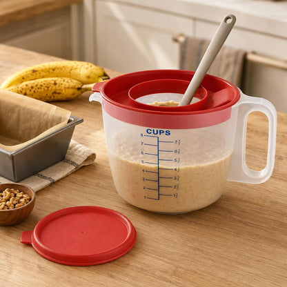 8 Cup Measuring Cup & Mixing Pitcher with Handle and Spout, Splatter-Free Lid, Bpa-Free, Ideal for Baking, Pancakes, and Whisking9