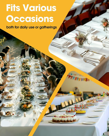 White Polyester Table Cloth, 6 Pack, 60 X 84 in | Rectangle, 5 Ft Tables, Washable, Wrinkle Resistant, Weddings Parties8