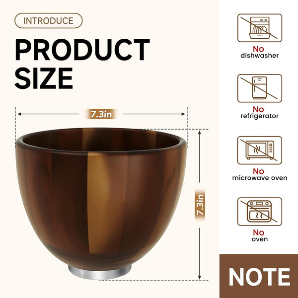Premium Wood Mixing Bowl Compatible with Kitchenaid 4.5&5QT Tilt-Head Model6