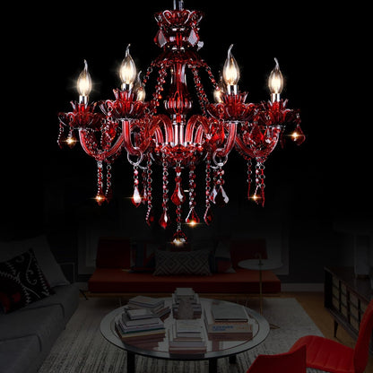 Red 6 Lights K9 Crystal Candle Chandeliers Lighting Modern Pendant Lights Crystal Modern Chandelier Candle Chandelier Lighting for Living Room Bedroom Hallway Entry E12 Base, H22 X W23.6 Inch6