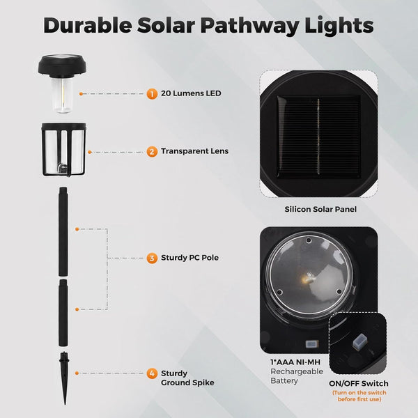 6 Pack Solar Pathway Lights Outdoor Solar Lights for Yard2