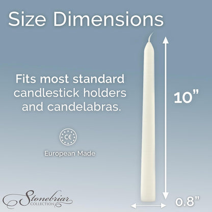 Unscented Taper Candles — 7 Hour Burn Time, Candle Stick Candles for Weddings, Holidays, Home Décor & Special Events, Pack of 10, White, 10"6