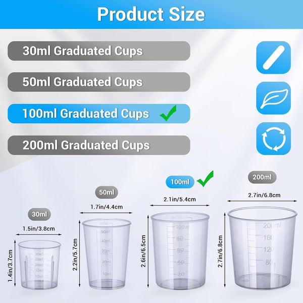 100Ml Plastic Measuring Cup - 10 Pack, 3.4Oz Disposable Mixing Cups for Liquid Measuring, Epoxy Resin Crafts, Paint Mixing, Cosmetic Making2
