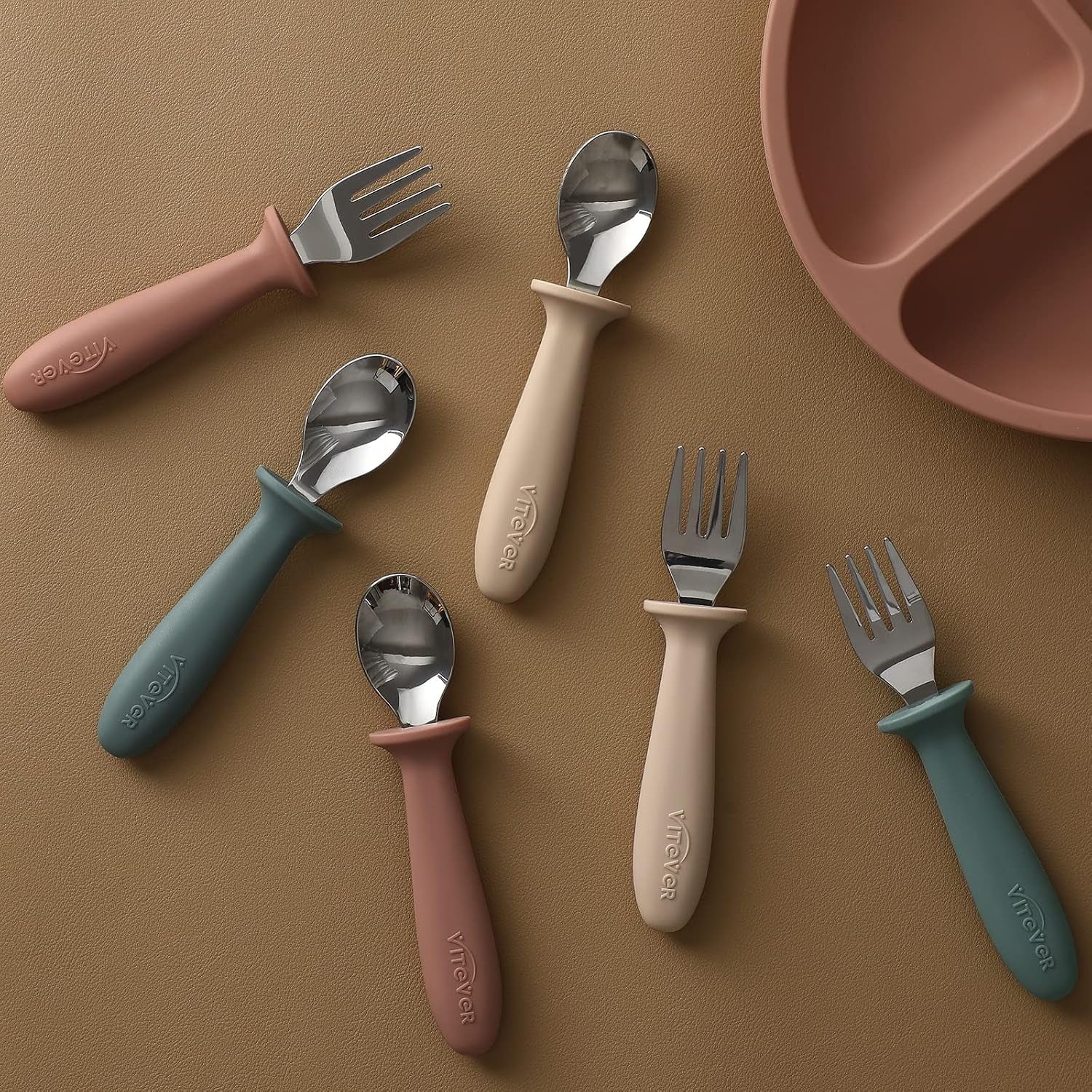 6-pieces-toddler-utensils-kids-silverware-set-with-silicone-handle-children-safe-spoons-and-forks-18-8-stainless-steel-food-grade-silicone-dishwasher-safe