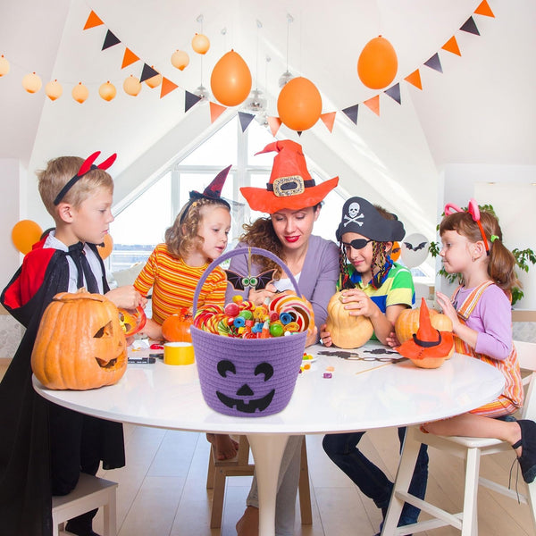 Halloween Basket for Kids, Trick or Treat Basket, Cute Pumpkin Candy Bucket, Boo Spooky Small Baskets, Jack O Lantern Bags for Girls/Boys Gift Baskets Empty4