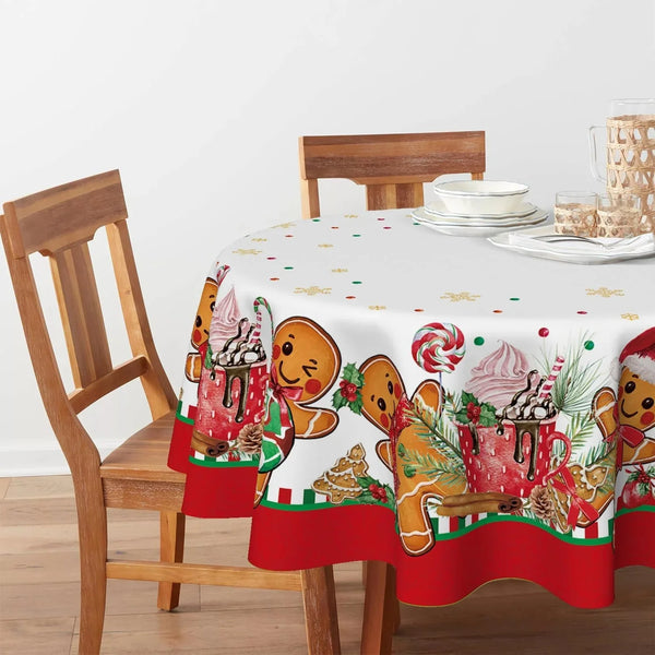 Christmas Tablecloth 70 X 70 Inch round Gingerbread Man Cute2
