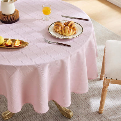 Linen Checked round Table Cloth 52 Inch Pink1