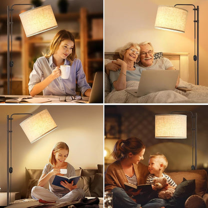 Dimmable Floor Lamp for Living Room, Adjustable Height Standing Lamp | 350° Rotate Beige Lampshade, 67.5-Inch Modern Tall Lamps for Corner Bedroom Home Office (Bulb Included)6