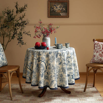 Designer Vintage Linen round Tablecloth,Diameter 55"-Ruyi B2