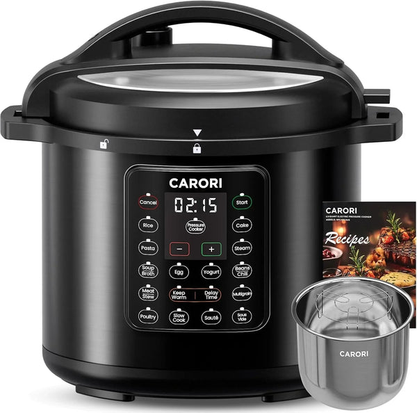 1200W 12-In-1 Electric Pressure Cooker 8Qt, Stainless Steel Pressure Cooker, Slow Cook Rice Cooker Steamer Sauté, Yogurt Maker, Warmer & Sterilizer with Recipe, Safer Venting Design, Black1