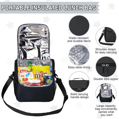Bento Lunch Box for Kids with 17Oz Soup Thermo,Insulated Tumbler Water Bottle and Insulated Lunch Bag,Leak-Proof 3 Compartment Lunch Food Container with Ice Pack for Kids to School-Black6