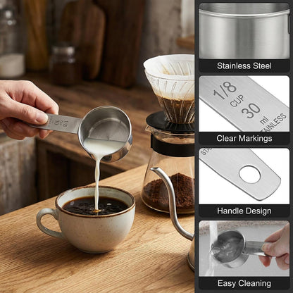 1/8 Cup Stainless Steel Measuring Cup, 30 Ml Cooking Measure Scoop, 1 Oz Measure Cup Tablespoon with Handle for Dry and Wet Food, Metal Coffee Scoop for Cooking Drinking Baking3