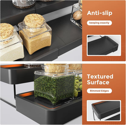 Expandable Spice Rack Organizer - 3 Tier Adjustable Spice Organizer for Cabinet & Countertop - Easy Visibility - Black9