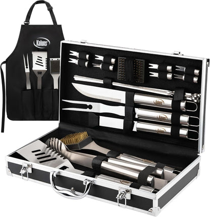 Grilling Accessories, Gifts for Men Christmas Grilling Gifts for Dad, Heavy Duty Stainless Steel BBQ Grill Tools Set for Outdoor Grill with Aluminum Case and Apron, Birthday Gifts for Men Dad1