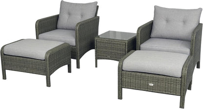 5 Pieces Rattan Wicker Lounge Chair 2 Ottomans Gray/Light Gray1
