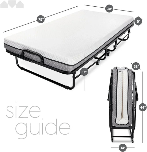 Deluxe Diplomat Folding Bed with Mattress for Adults, Twin Size, Portable Foldable Bed with Luxurious Memory Foam Mattress & Super Strong Frame, 75” X 38", Fold Up, Roll Away, & Hideaway3