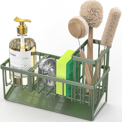 Kitchen Sink Caddy, Sponge Holder for Kitchen Sink, Kitchen Sink Organzier and Storage with High Brush Holder, 304 Stainless Gadgets Sink Accessories, Organizadores De Cocina Sage Green7