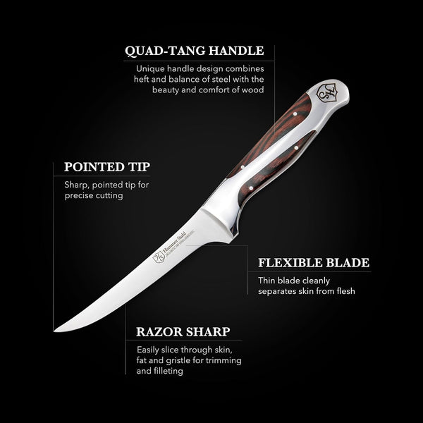 6 Inch Boning Knife | German Forged High Carbon Steel Fillet Knife | Kitchen Knife for Boning, Filleting, & Trimming | Butcher Knife with Ergonomic Quad-Tang Pakkawood Handle & Gift Box6