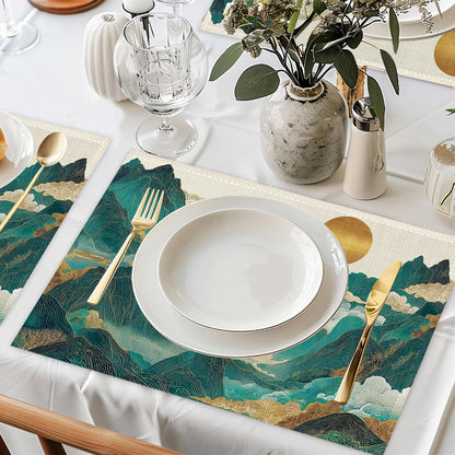 Abstract Mountains Placemats Set of 6,Sunset Washable Kitchen Dining Linen Table Mats for Home Party Dinner Indoor Outdoor 12X18Inch6