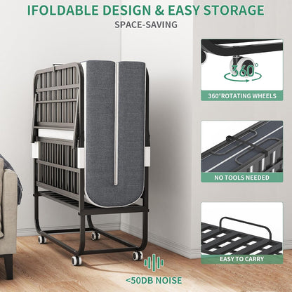 Folding Bed with Mattress,5-Inch Memory Foam Foldable Bed for Adults,500Lbs Capacity Rollaway Bed with Storage Cover and Sturdy Metal Frame,Space Saving Portable Guest Bed,75"*37.4"6