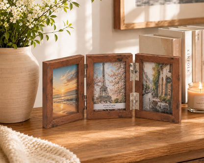 3 Picture Photo Collage Frame - 3.5X5 Triple Desk Office Cute Decor Brown5