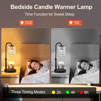 Dimmable Candle Warmer Lamp with Timer, Height Adjustable Candle Warmer for Jar Candles, Electric Wax Melt Warmer for Home Decor House Warming Gifts, Birthday Gifts for Women, Black Clear7