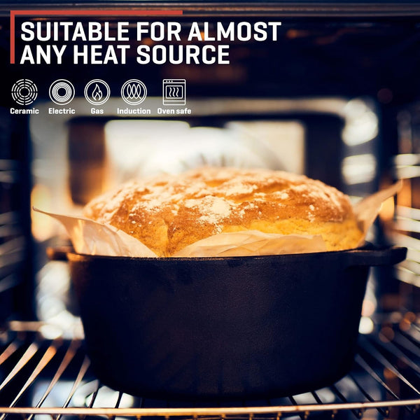 2-In-1 Cast Iron Dutch Oven Large - 5 Quart Dutch Oven Pot with Lid, Pre-Seasoned Cooking Dish for Bread Baking and Stews - Heavy Duty Cast Iron Pot with Detachable Frying Pan Lid for Versatile Cooking5