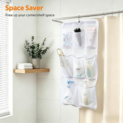 8 Pockets Mesh Shower Organizer Hanging Caddy with Rotating Hanger Quick Dry Bathroom Storage (White)6