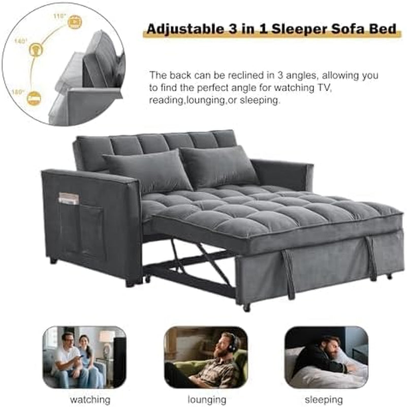 sleeper-sofa-bed-with-adjustable-backrest-side-pockets-gray
