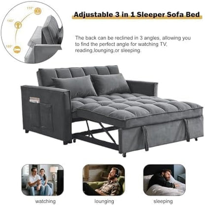 Sleeper Sofa Bed with Adjustable Backrest & Side Pockets, Gray5