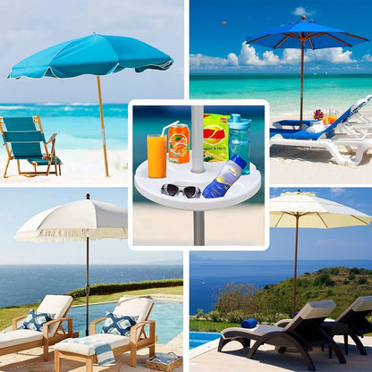 13" Portable Beach Umbrella Table Tray White | for Beach, Patio, Garden, Swimming Pool with Cup Drinks Holders, Snack Compartments Lightweight and Easy to Carry6