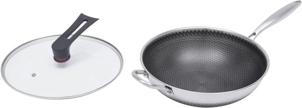 12 Inch Stainless Steel Wok Pan with Lid, Honeycomb Coating Woks & Stir-Fry Pans Nonstick Wok Induction Wok Set Chinese Wok No Chemical Coated Wok for Induction, Electric, Gas, Halogen2