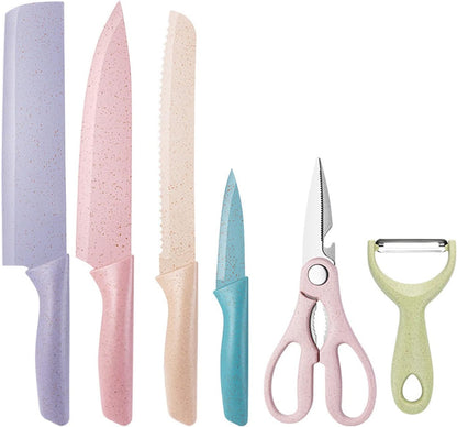 6 Pcs Colorful Knife Set,Non-Stick Coating,Gift Box | High Carbon Stainless Steel Kitchen Knife Set with Ergonomic Handle,Dorm Knife for Dorm,Cooking,Camping,Travel1