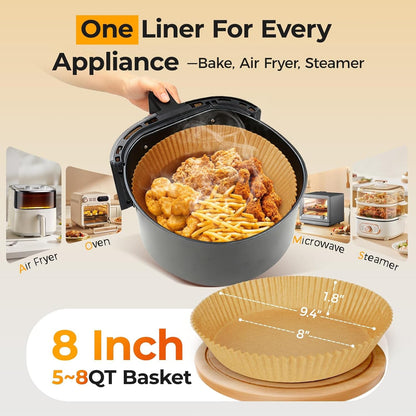 205Pcs Air Fryer Liners Disposable, 8" round Airfryer Liners for 5-8 QT | Heavy-Duty Air Fryer Paper Liner for Ninja, Oil-Proof & Non-Stick Parchment Paper for Easy Cleanup, Baking, Microwave, Oven4
