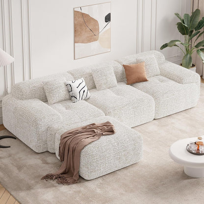 122" Modern L Shaped Modular Sectional Sofa, Boneless Couches for Living Room with Ottoman,4 Seater Convertible Chenille Cloud Couch Sofa Set, No Assembly Required, Beige 1 PCS1