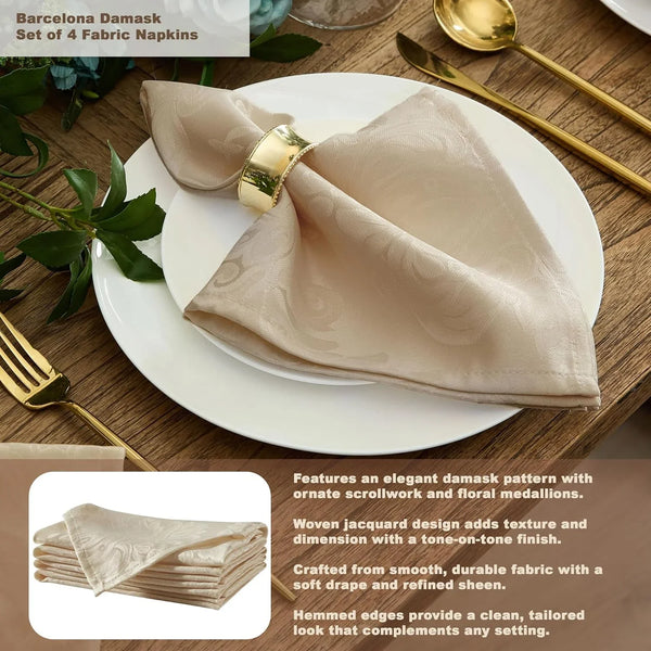 Barcelona Luxury Damask Fabric Tablecloth, 60” Wide X 102” Oval, Golden Beige, 100% Polyester, No Iron, Soil Resistant Dining Room, Party and Banquet Table Cover4
