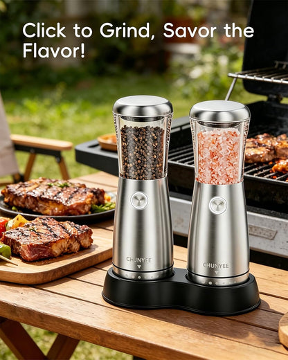 Electric Salt and Pepper Grinder Set - Automatic Stainless Steel Rechargeable Salt and Pepper Grinder Set with Storage Base, Large Capacity, LED Light & Adjustable Coarseness, Ideal Kitchen Gadget8