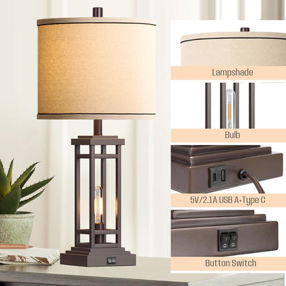 27.5 Tall Farmhouse Table Lamps with USB C + USB a Charge Ports, Rustic Living Room Lamps Set of 2, Black Industrial End Table Lamp for Bedroom Living Room Nightstand (Oil-Rubbed Bronze)4
