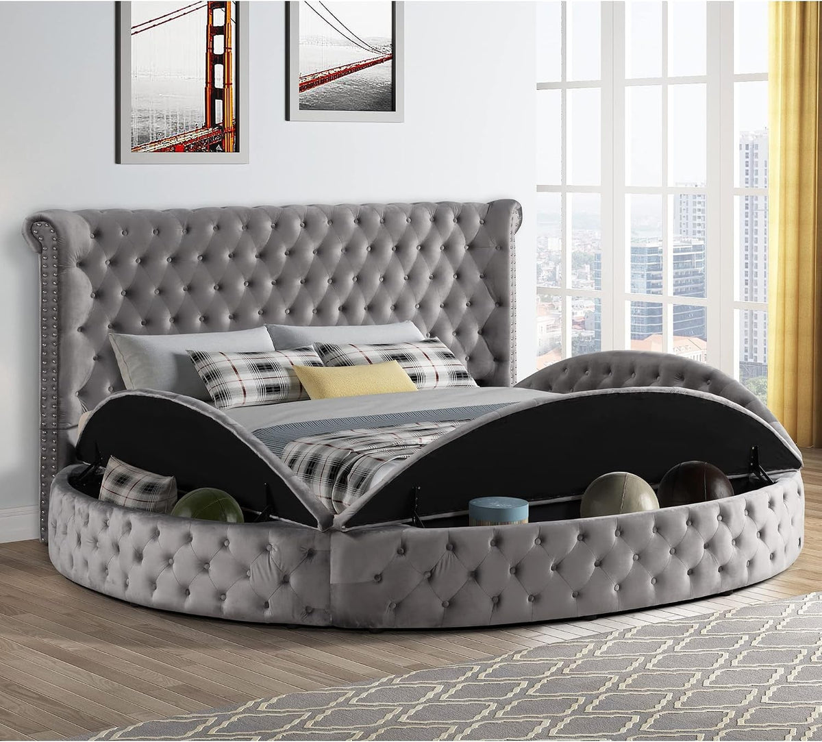 yy138-lexi-round-velour-platform-bed-grey-cal-king