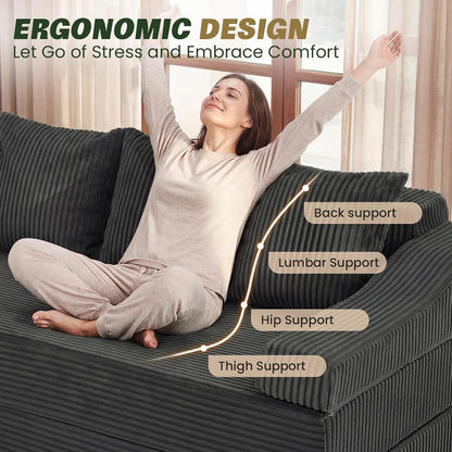 78.7" Folding Convertible Sofa Bed, Boneless Sleeper Sofa Couch with Pillows, 3 Seater Pull Out Futon Couches Bed, Floor Mattress Couch Loveseat for Living Room Bedroom Lounge, Dark Grey4