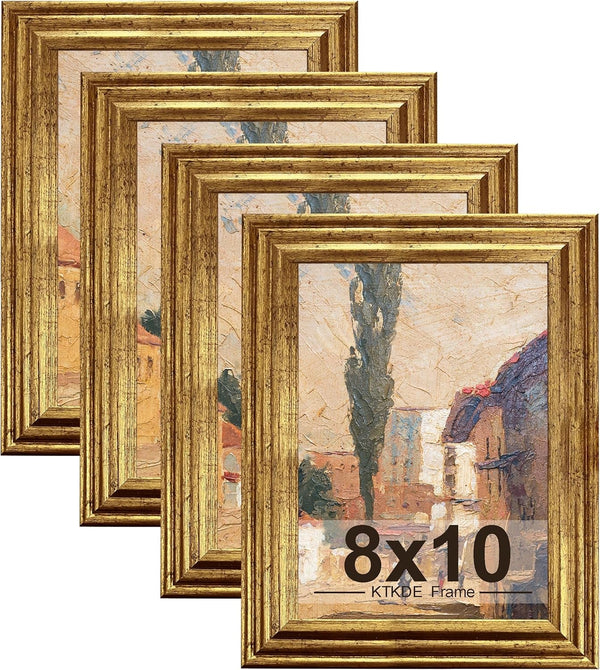 8X10 Picture Frame Set of 4, Ornate Vintage Gold Photo Frames with Real Glass 8 X10 Antique Photo Frame for Wall Decor or Tabletop Display Retro Home Decor Best Gift1