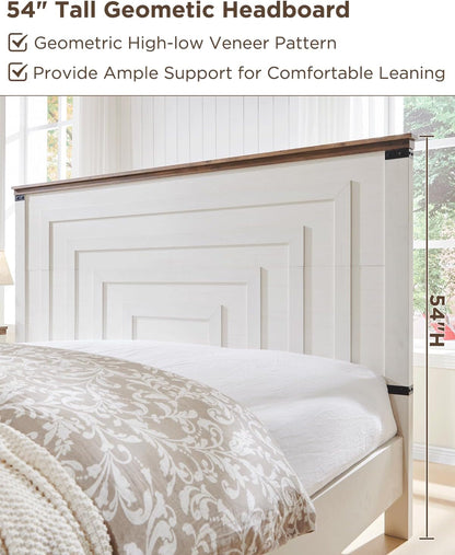 54" Tall Farmhouse Queen Size Bed Frame, Antique White5