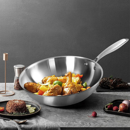 14 Inch Stainless Steel Wok, Cookware Stir Fry Pan with 304 Food Grade Stainless Steel and Aluminum Core for Induction Gas Electric Stoves (34CM)2